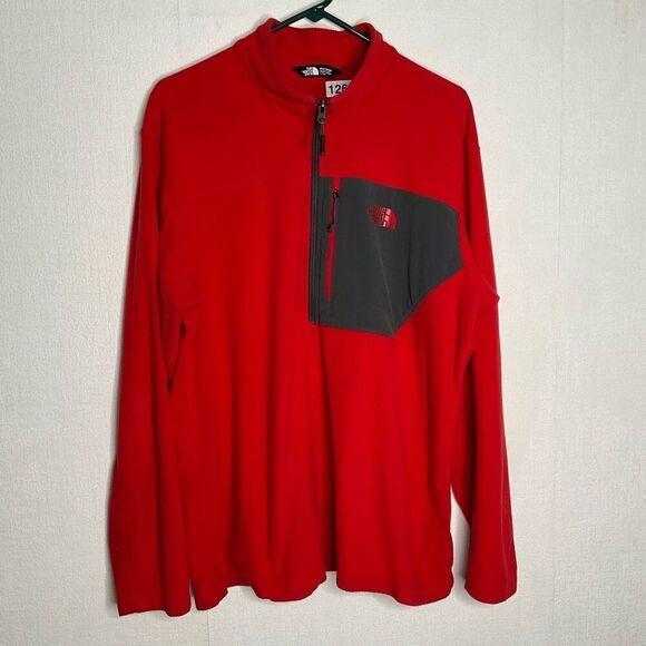 The‎ North Face Men’s Large Chest Pocket 1/2 Zip Mock Fleece Pullover Red Fleece - Picture 1 of 9